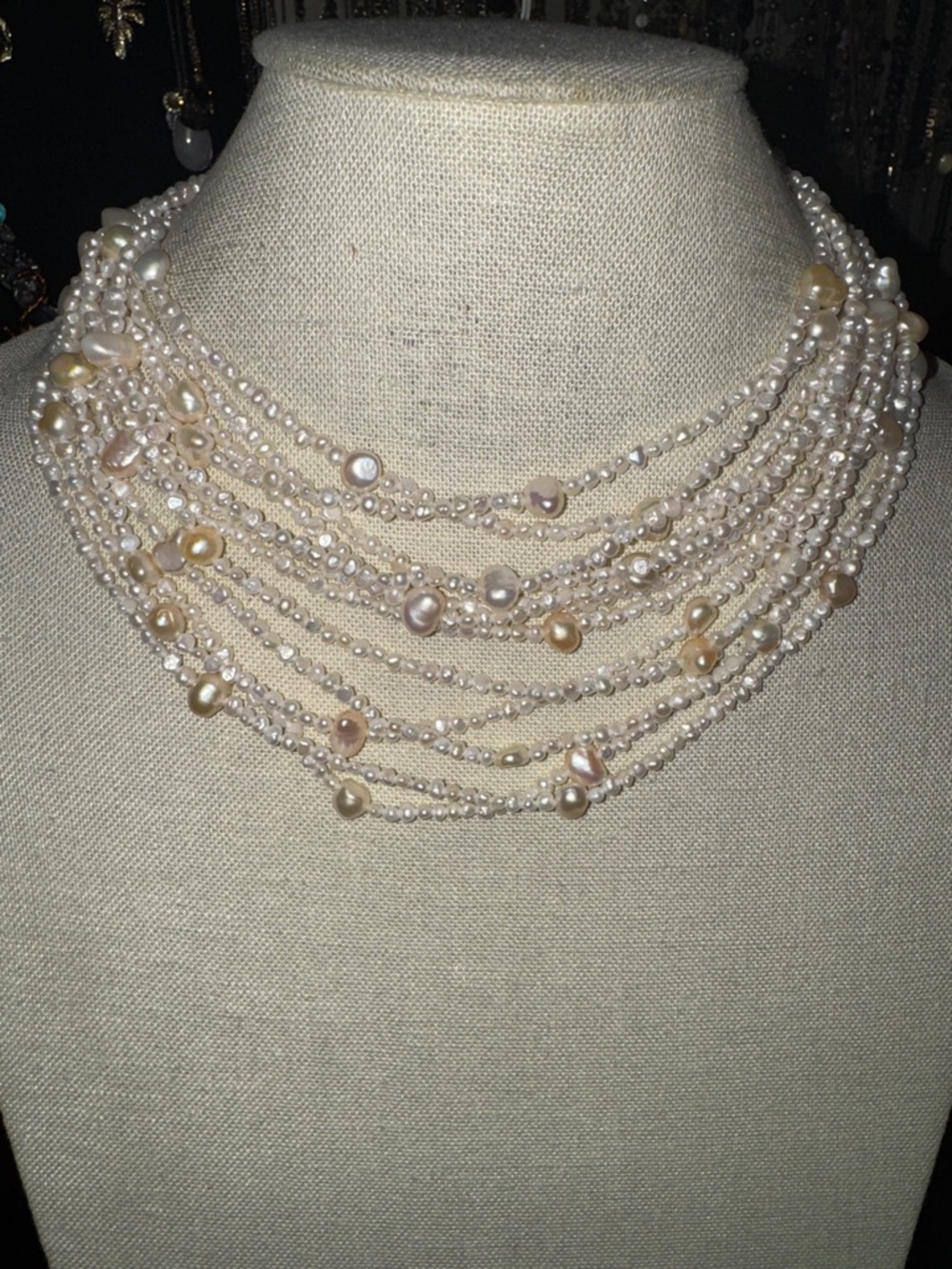 Silver Multi-Strand Freshwater Pearl Necklace
